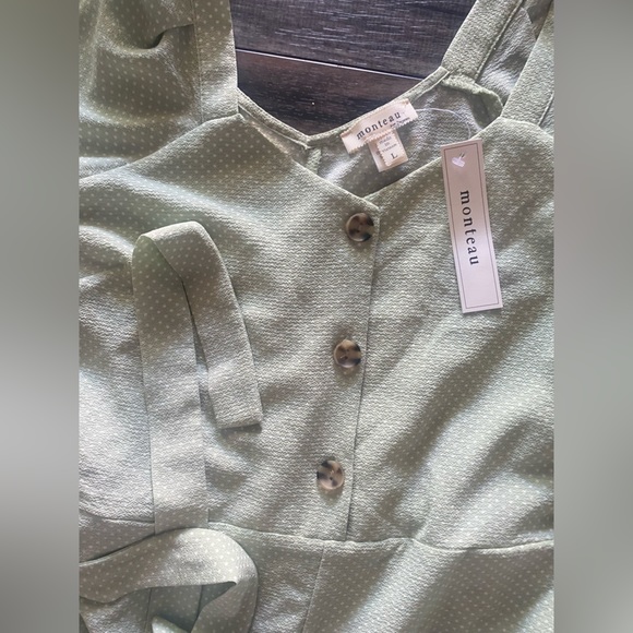 Monteau mint green polka dot jumpsuit romper💚 size L - Picture 4 of 7